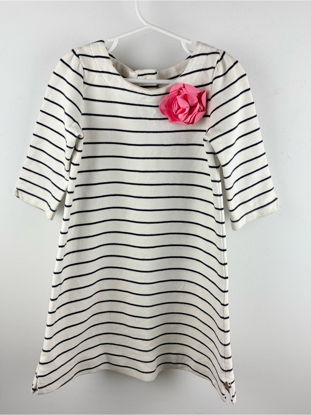 Janie and Jack Navy White Striped Ponte Dress Flower Parisian Park Chic Size 4